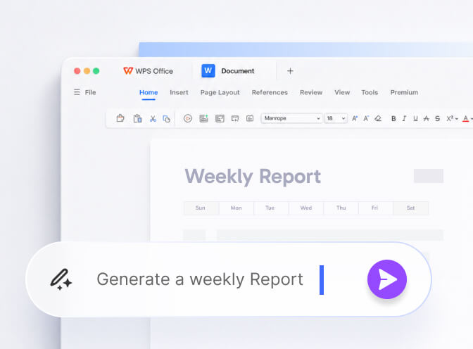 WPS AI prompt bar generating a weekly report