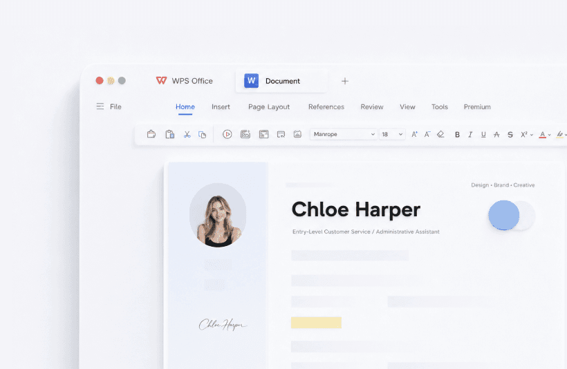WPS Writer editing a resume